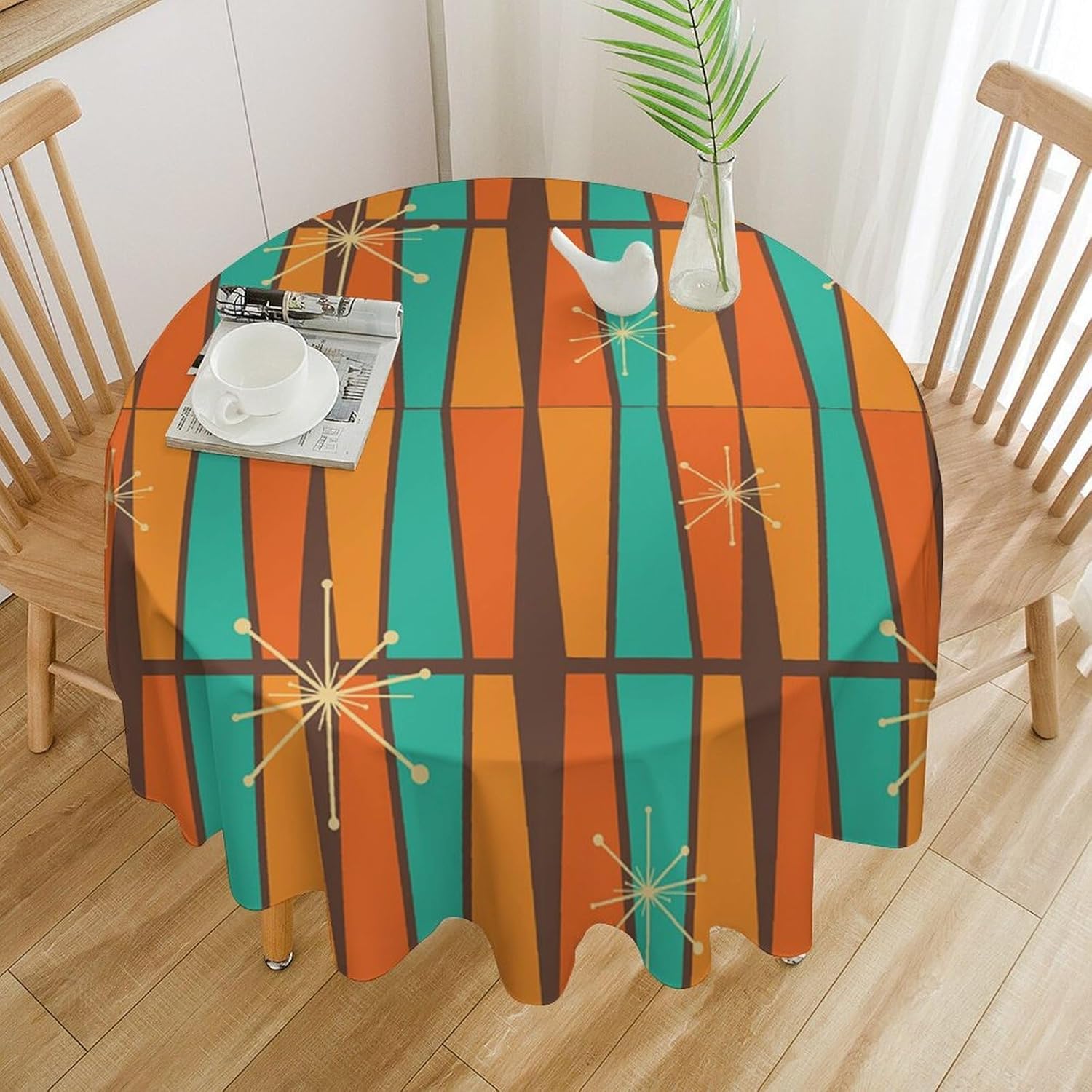 Century Textile & Sewing Supply - Nappe ronde géométrique orange jaune style