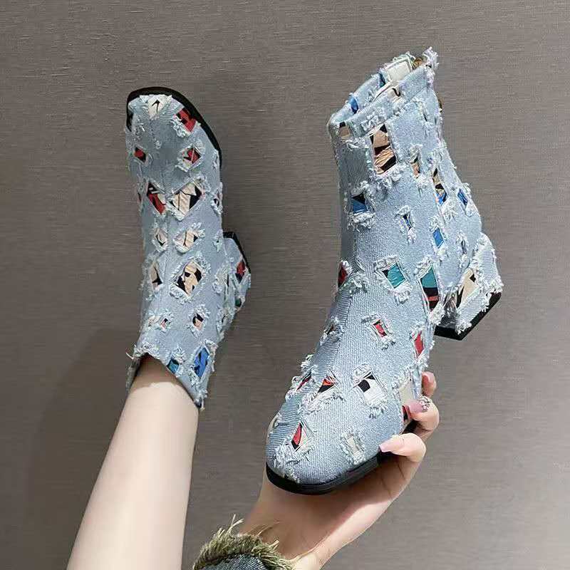 Sewing Zipper - Chaussures en Denim à semelles épaisses