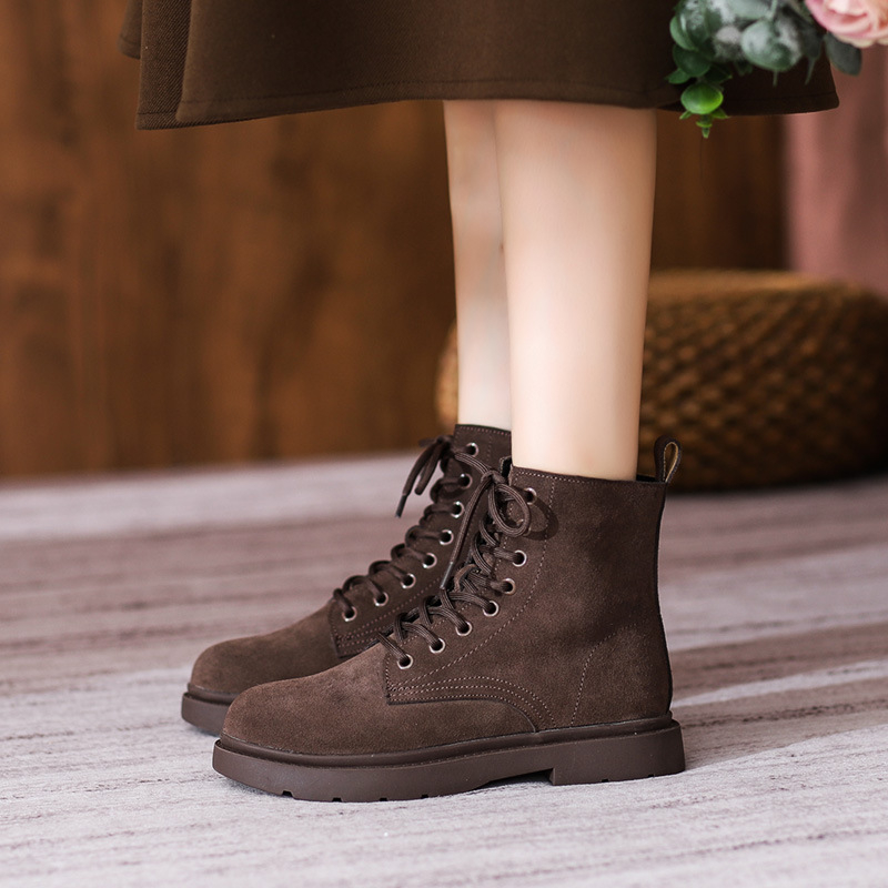 Sewing Nylon - Bottines de combat en daim marron